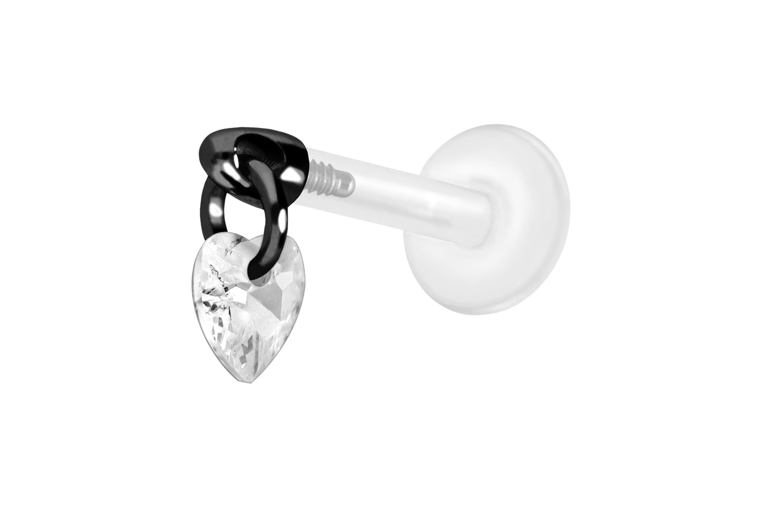 PTFE Labret Piercing mit Innengewinde + Titan-Aufsatz KRISTALLHERZ